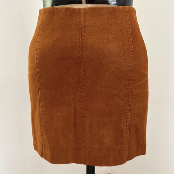 Free People "Vegan Suede" Mini Skirt Cognac Brown - Picture 2 of 4